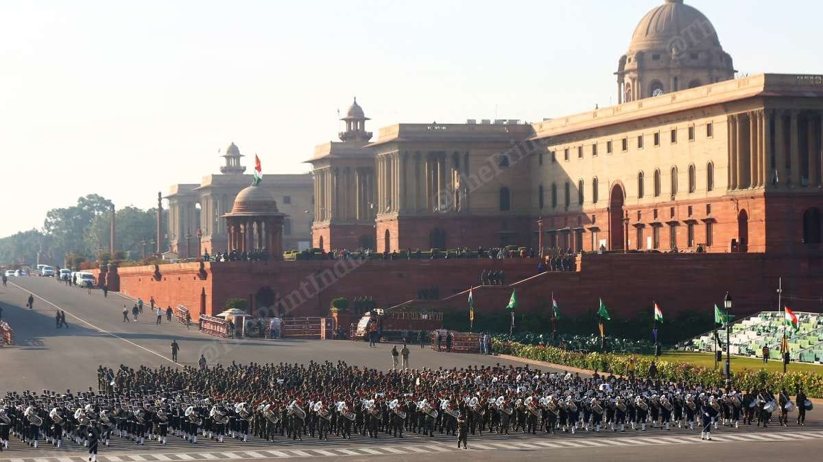 A rehearsal of Beating the Retreat at Vijay Chowk in New Delhi. | Photo: Suraj Singh Bisht/ThePrint 