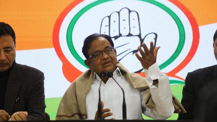 Congress leader P. Chidambaram addressing a press conference in New Delhi on the JNU violence