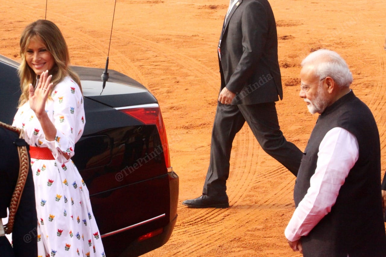 US First Lady Melania Trump enters the car as they leave for Raj Ghat | Praveen Jain | ThePrint