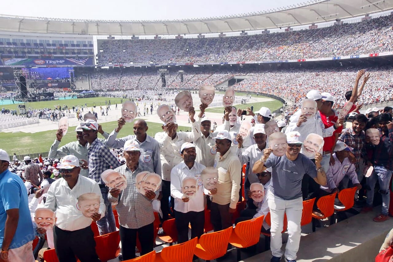People were seen wearing masks with images of Modi and Trump printed on them | Photo: Praveen Jain | ThePrint