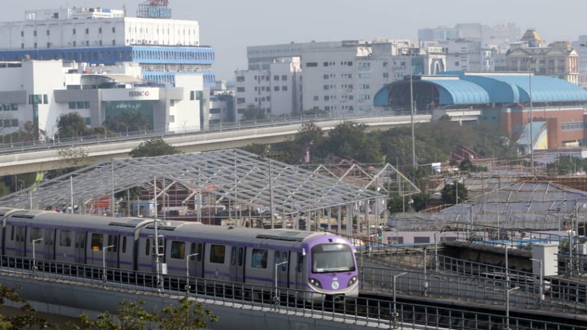 A train runs on the Salt Lake Sector V to Salt Lake Stadium section of the Kolkata Metro's East-West corridor | Photo: Ashok Nath Dey | ThePrint