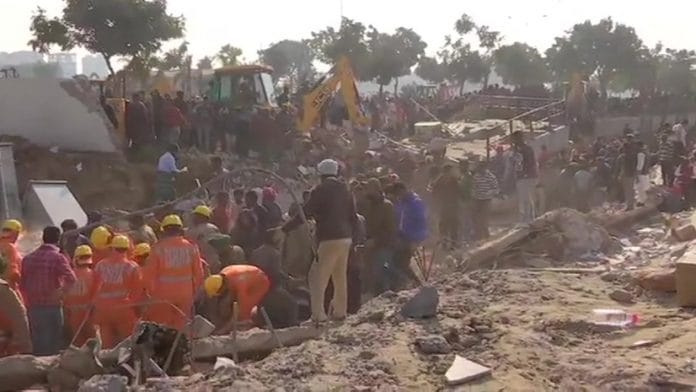 Rescue work at the site where a building collapsed in Mohali on 8 February | Twitter: @ANI