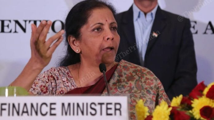 Finance Minister Nirmala Sitharaman addresses a press conference in New Delhi. | Photo: Manisha Mondal | ThePrint
