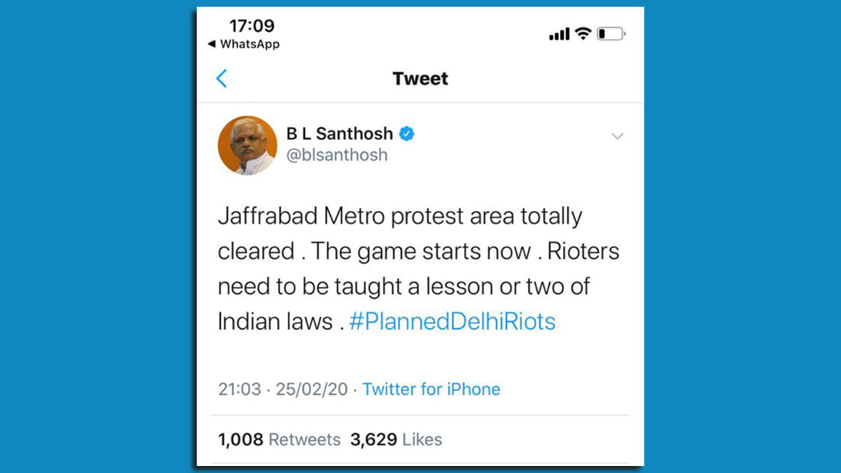 BL Santhosh's deleted tweet