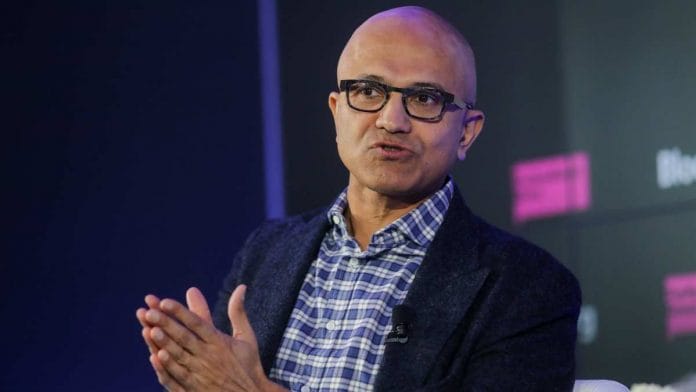 Microsoft CEO Satya Nadella speaks during a Bloomberg event on the opening day of the World Economic Forum (WEF) in Davos, Switzerland, on 21 January 2020 | Simon Dawson | Bloomberg