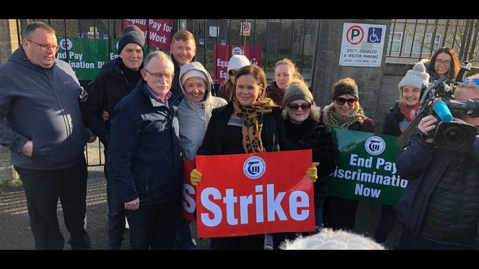 Sinn Fein President Mary Lou McDonald with union workers | Twitter | @MaryLouMcDonald
