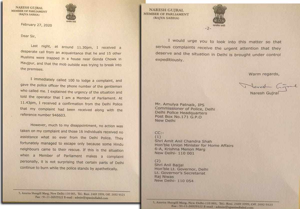 Naresh Gujral's letter to Delhi Police chief, L-G and the Union home minister