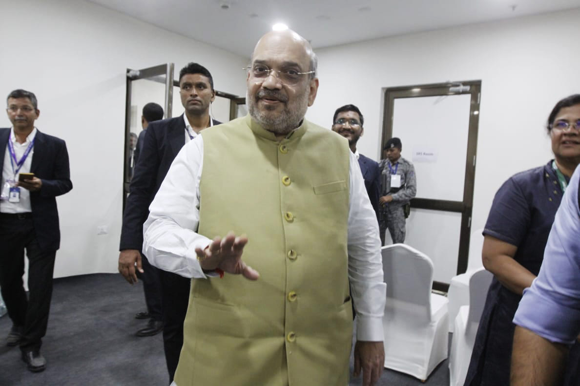 Union Home Minister Amit Shah at Namaste Trump event in Ahmedabad | Photo: Praveen Jain | ThePrint