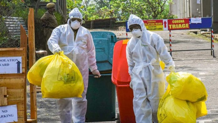 Medical staff outside the special isolation ward set up for coronavirus treatment at Kochi Medical College | PTI