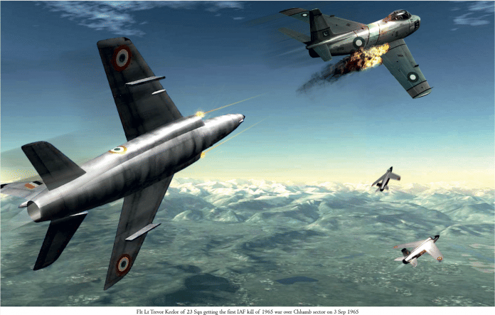 Flt Lt Trevor Keelor of 23 Sqn getting the first IAF kill of 1965 war over Chhamb sector on 3 September 1965. | Photo: Author's collection