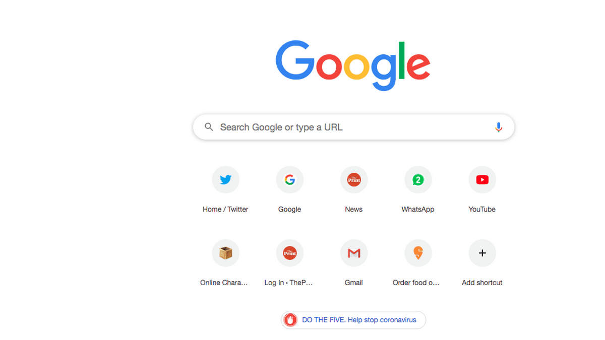 A sample of how the 'Do the five' banner appears on a new Google Chrome tab | Photo: ThePrint Team