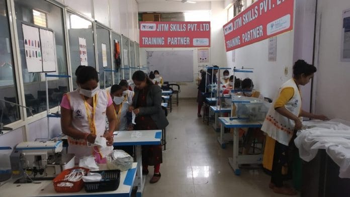 Women make masks at a training centre of Ministry of Skill Development and Entrepreneurship. | By Special Arrangement | ThePrint