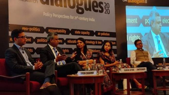 Arun Mishra (left) speaks at Centre for Policy Research Dialogues 2020 | Photo: Samyak Pandey | ThePrint