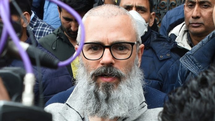 Omar Abdullah speaks to media after he was freed from detention in Srinagar on 24 March