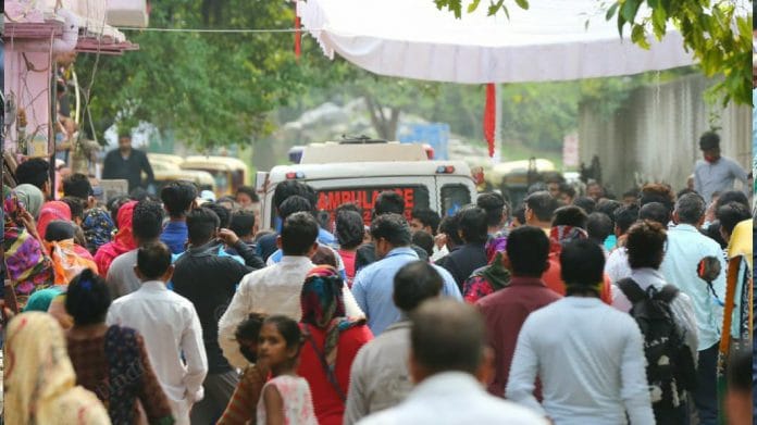 Ambulance carrying the bodies of the 16 December convicts at Ravidas camp in New Delhi