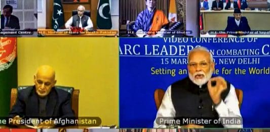 Prime Minister Narendra Modi during a video conference with SAARC leaders on chalking out a plan to combat the COVID-19 Novel Coronavirus, in New Delhi | PTI