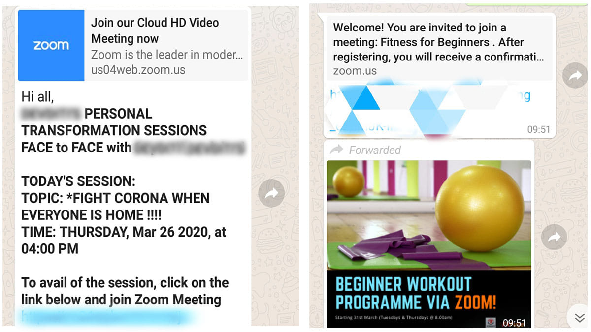 Screenshots of the kinds of events people are organising on the Zoom app
