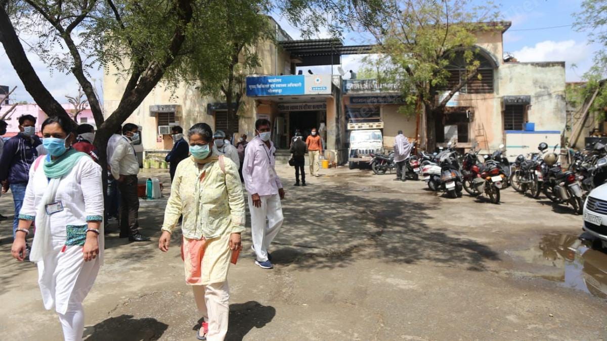 Health workers outside the district medical and health office in Bhilwara on 27 March | Photo: Manisha Mondal | ThePrint