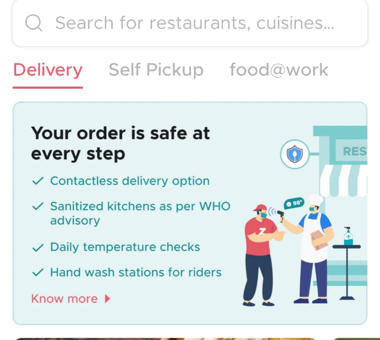 Screenshot from Zomato app