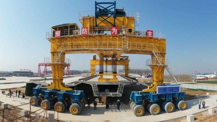 Construction of the high-speed railway in Heze, Shandong Province on Feb. 23.