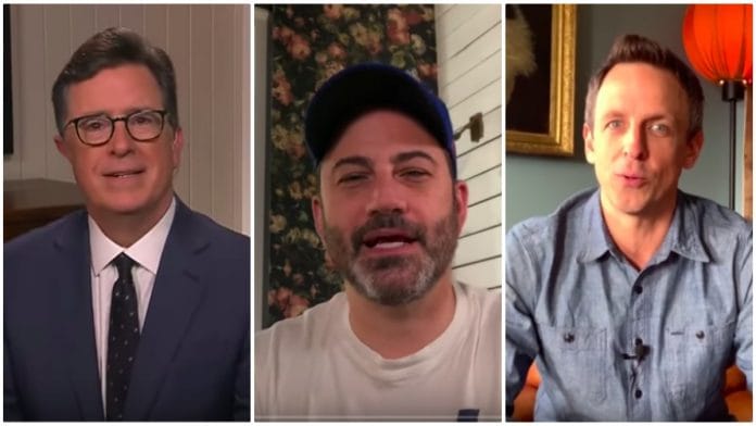Late night show hosts Stephen Colbert, Jimmy Fallon and Seth Meyers | Youtube