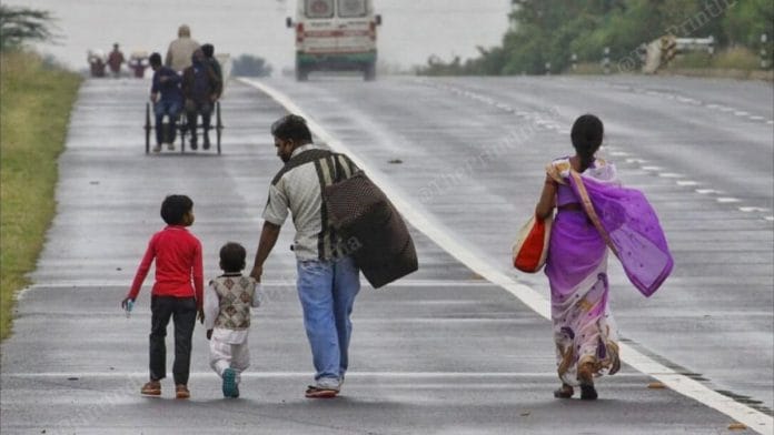 Migrant workers on their way home during the lockdown | Representational image | Photo: Suraj Singh Bisht | ThePrint