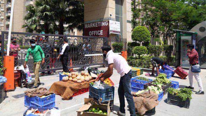 Representational Image | Vendors selling vegetable outside Grand Ajnara Heritage housing society in Noida | Photo: Suraj Singh Bisht | ThePrint