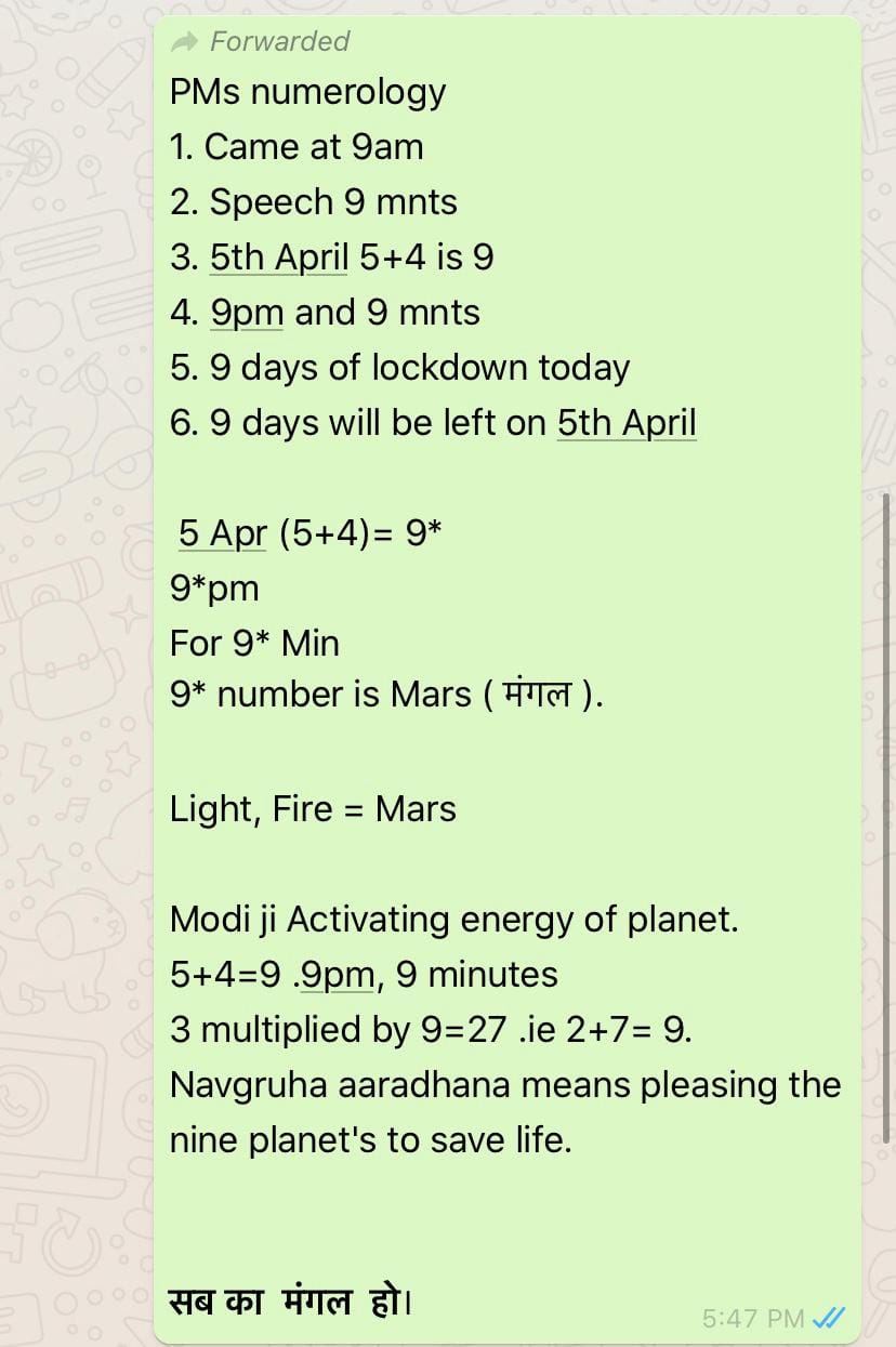 A screengrab of the WhatsApp forward