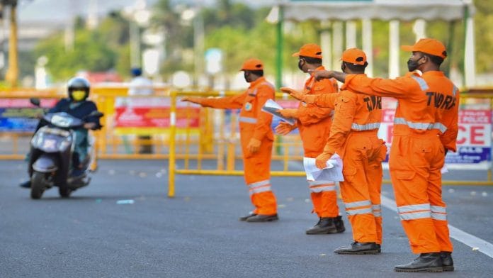 Tamil Nadu Disaster Response Force personnel conduct a lockdown awareness drive in Chennai last week | Representational image | PTI