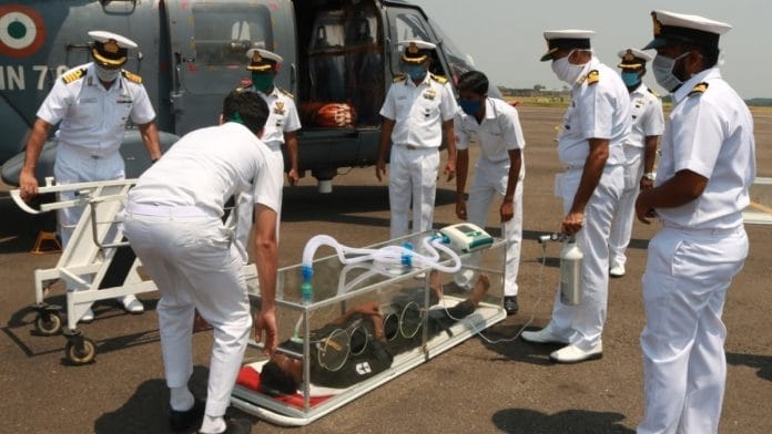 A picture of Indian Navy's Air Evacuation Pod developed in Kochi at the Southern Naval Command. | Photo: Twitter/@DefencePROKochi