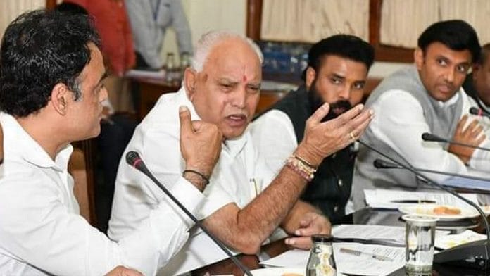 Karnataka health minister B. Sriramulu (second right) and medical education minister K. Sudhakar (far right) with CM B.S. Yediyurappa and deputy CM C.N. Ashwath Narayan (far left) | Photo: @sriramulubjp | Twitter