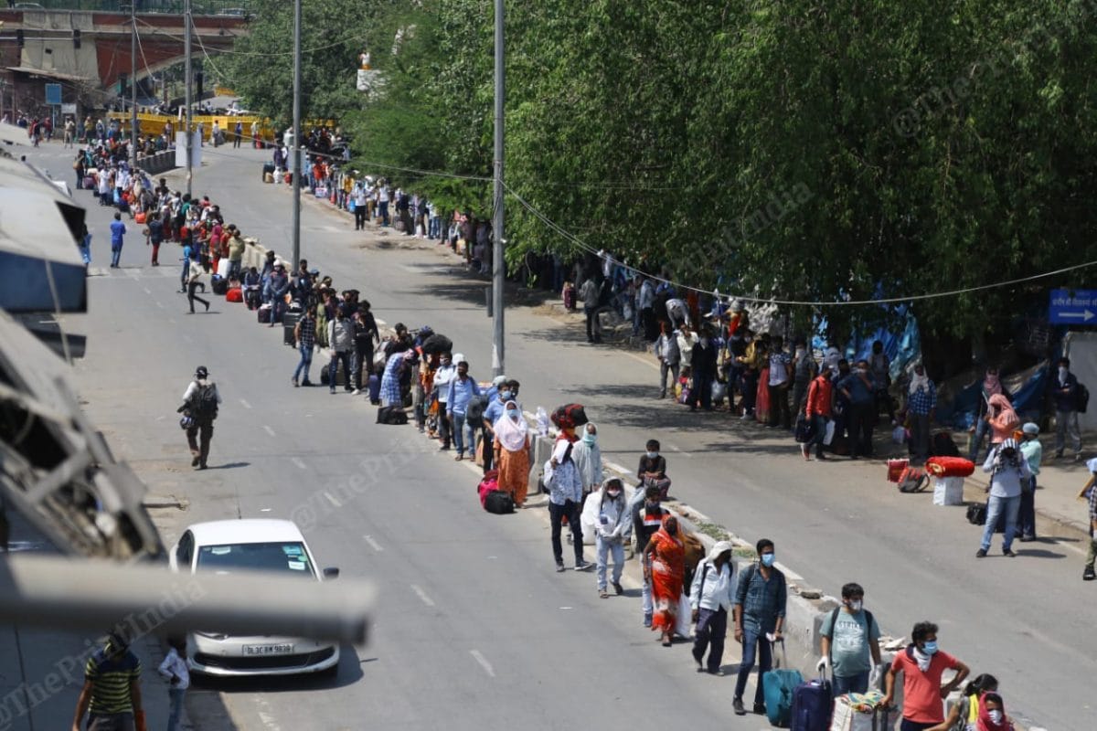 Passengers had gathered outside the station by 2 pm for medical screening | Photo: Suraj Singh Bisht | ThePrint