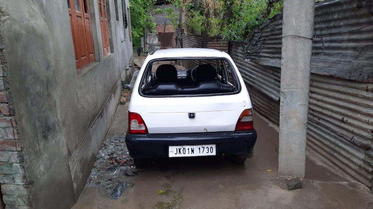 Sarpanch Ghulam Mohammad's Maruti car had its rear windscreen shattered | Photo: Azaan Javaid | ThePrint