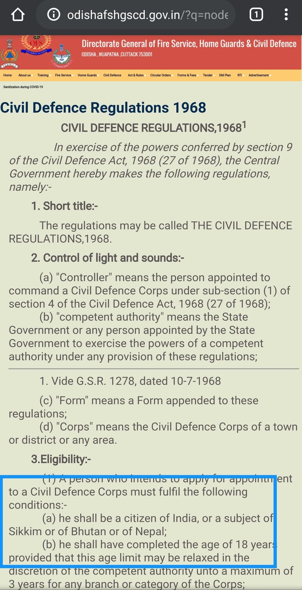 Civil defence regulations, as reproduced on the Odisha govt website