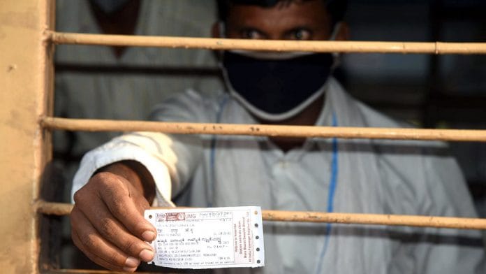 A migrant shows his special train ticket at Patna railway station in Bihar | Photo: ANI