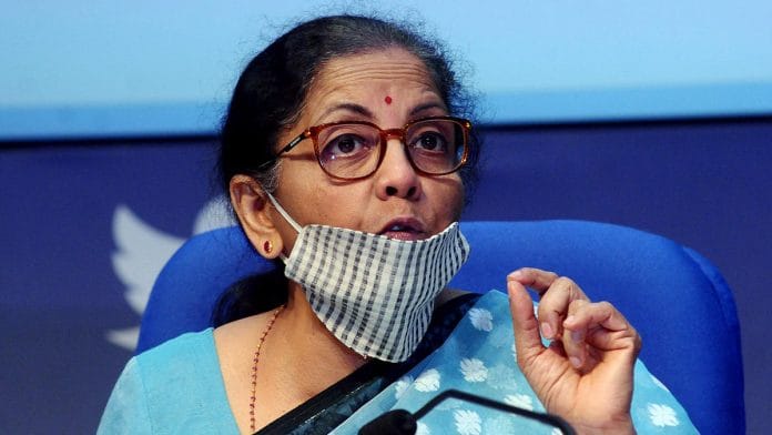 Finance Minister Nirmala Sitharaman at a press conference Wednesday | Photo: ANI