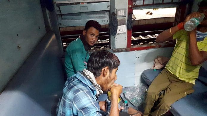 Migrant workers aboard the first special train, which began its journey from Telangana to Jharkhand Friday morning | Photo: ANI