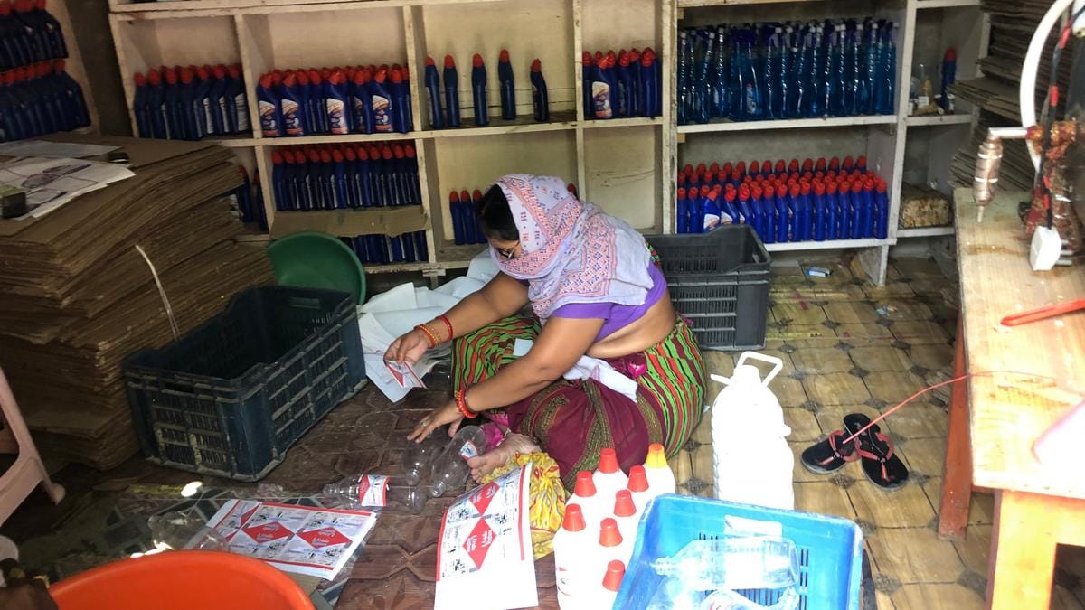 A woman from the Singhwasini panchayat making phenyl | Photo: Jyoti Yadav | ThePrint