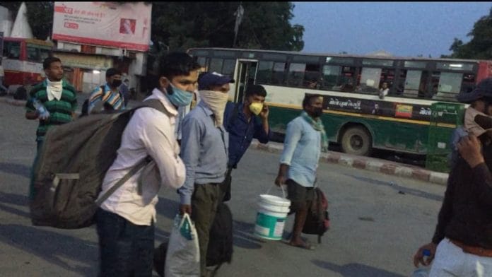Migrant workers upon their arrival at the railway station in Bareilly in Uttar Pradesh. | Photo: Jyoti Yadav/ThePrint