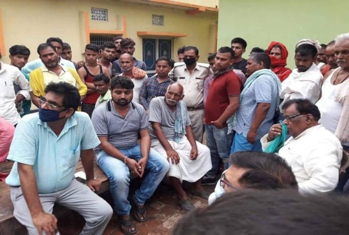 Sepoy CHandan Yadav's family and neighbours gathered outside his house at Gyanpur village in Bihar | By special arrangement
