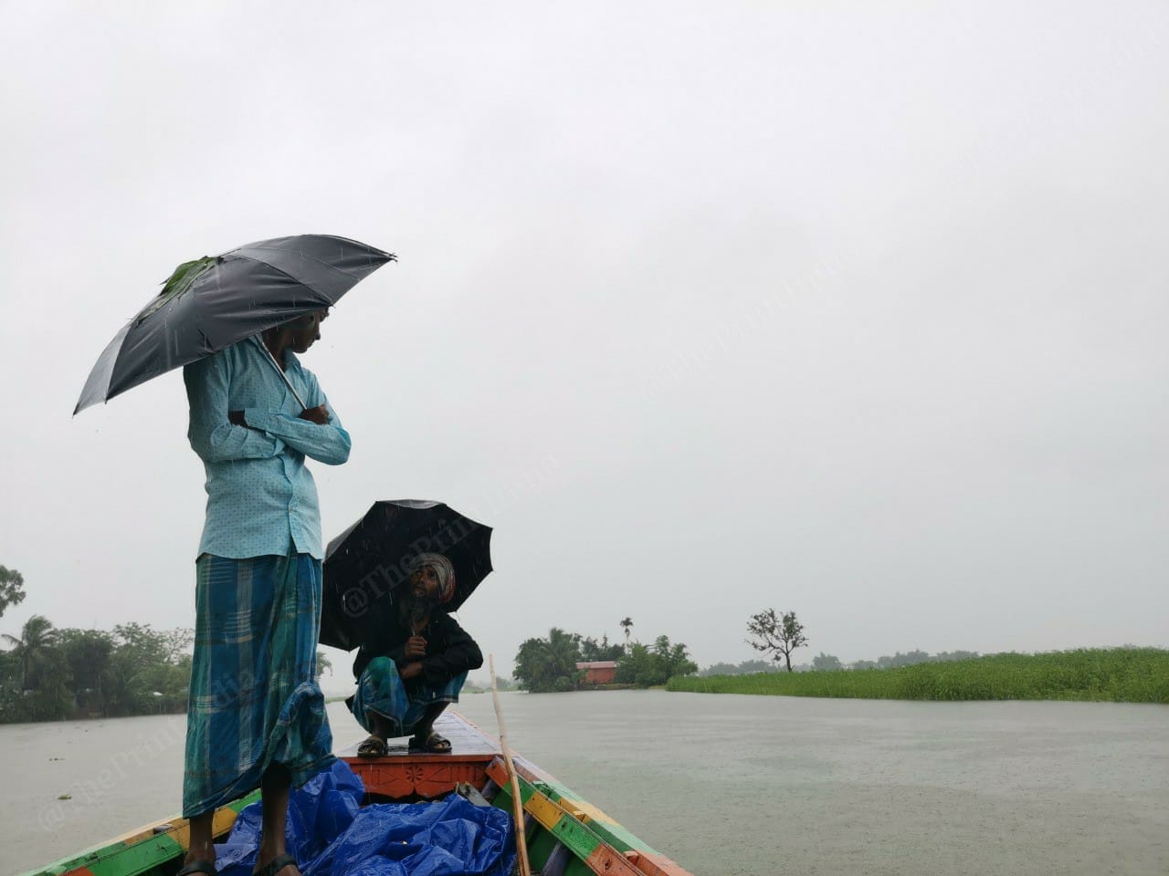 Nayer Alga Part II, a remote area of Assam's Dhubri district, remains flooded for most of the year due to massive erosion caused by the Brahmaputra river. Residents here are forced to travel by boat to access work | Angana Chakrabarti | ThePrint