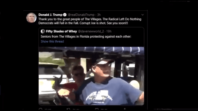 Screengrab of the deleted tweet by US President Donald Trump | Biden War Room/Twitter