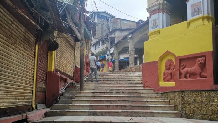 Closed shops lead up to the Kamakhya temple in Guwahati, Assam. The temple has shut due to the Covid-19 pandemic | Angana Chakrabarti | ThePrint