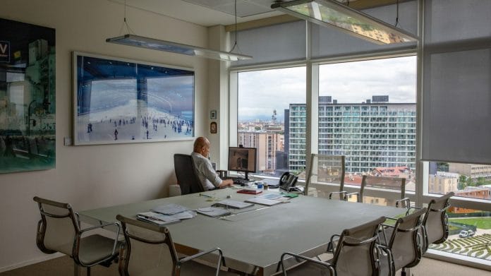 An employee sits on a video call at the Unicredit SpA headquarters in Milan