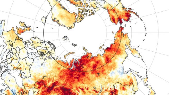 This Arctic heat wave has been unusually long-lived. The darkest reds on this map of the Arctic are areas that were more than 14 degrees Fahrenheit warmer in the spring of 2020 compared to the recent 15-year average.
