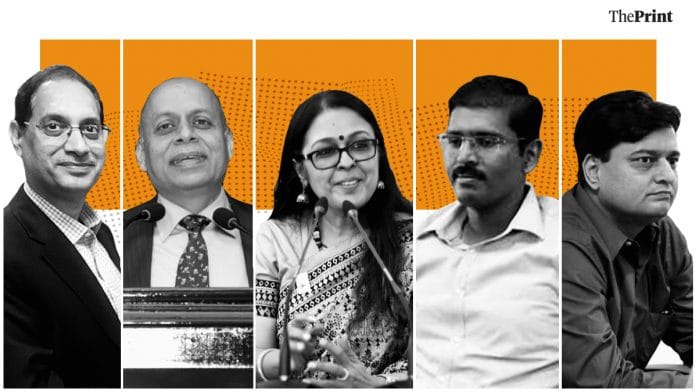 (L-R) IAS officers Tuhin Kanta Pandey, Ajay Kumar, Pallavi Jain Govil, J. Vijaykumar and Hareet Shukla | ThePrint Team