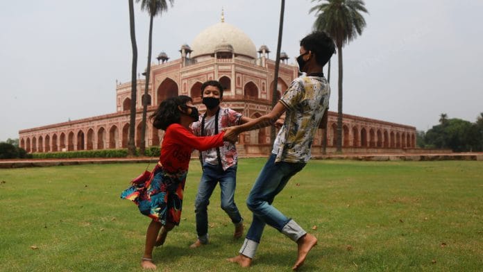 At the Humayun's Tomb children play in the garden | Photo: Manisha Mondal | ThePrint
