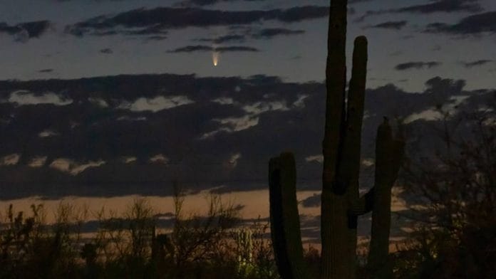 Comet NEOWISE captured on 6 July 2020, just before sunrise in Tucson | Credits: Vishnu Reddy | NASA