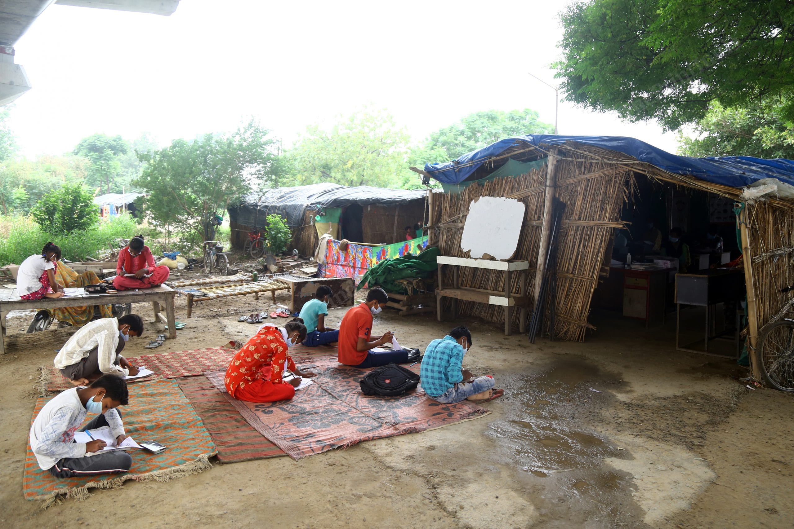 An open air class for students, who dont have devices to attend their school online classes | Photo: Suraj Singh Bisht | ThePrint