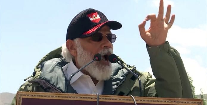 Prime Minister Narendra Modi addresses soldiers during his visit to Ladakh, at Nimu, in Leh on 3 July 2020 | ANI